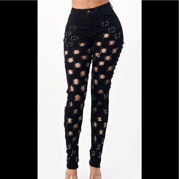 Purple Candy Hole Punch Skinny Jeans - Picture 1 of 8